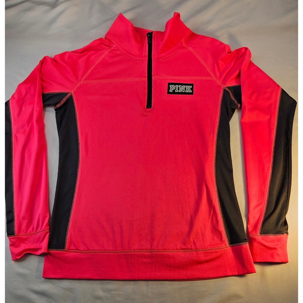 Pink Victorias Secret Ultimate Quarter Zip Pullover Neon Pink Black Medium